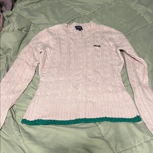 Le Tigre V-Neck Sweater - Pink with Green Trim